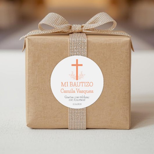 Taufe im Spanisch Simple Bautizo Cross und in den  Runder Aufkleber