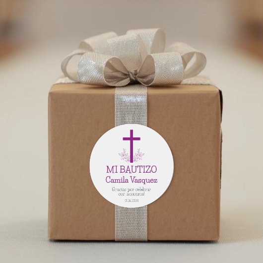 Taufe im Spanisch Simple Bautizo Cross und in den  Runder Aufkleber