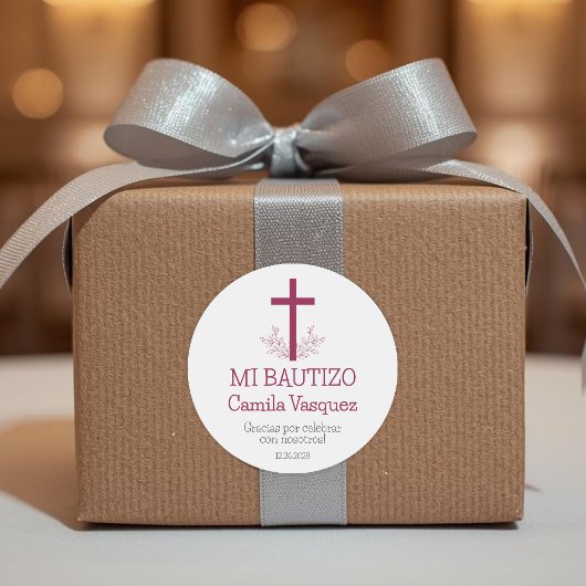 Taufe im Spanisch Simple Bautizo Cross und in den  Runder Aufkleber