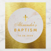 Taufe Imitate Gold Foil Elegantes Script Cross Weinetikett (Einzelnes Label)
