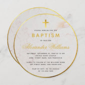 Taufe Imitate Goldfussmarble Kalligraphie Runde Einladung (Vorne/Hinten)