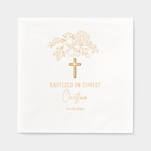 Taufe in Christ Floral Cross Religious Veranstaltu Servietten Mit Folie (Vorderseite)