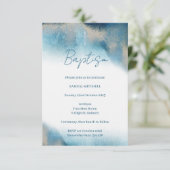 Taufe Junge Einladung. Blau und Gold Einladung (Stehend Vorderseite)