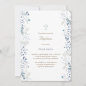 Taufe kleine blaue Aquarellfarben-Blume Einladung (Vorderseite)
