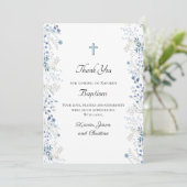 Taufe kleine blaue Aquarellfarben Blume vielen Dan Einladung (Stehend Vorderseite)