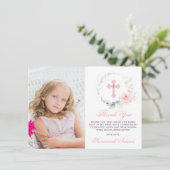 Taufe Kommune Bestätigung Girl Floral FOTO T Dankeskarte (Stehend Vorderseite)