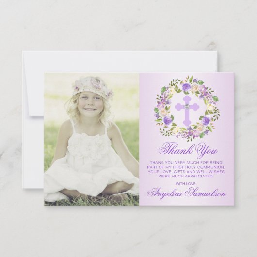 Taufe Kommune Bestätigung Mädchen Lila FOTO Dankeskarte (Vorderseite)