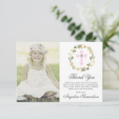 Taufe-Kommunions-Bestätigungs-Mädchen Blumen-FOTO Dankeskarte (Stehend Vorderseite)