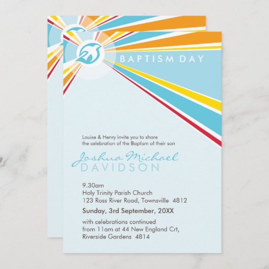 TAUFE LÄDT: EIN: moderne Taube 5P Einladung (Vorne/Hinten)