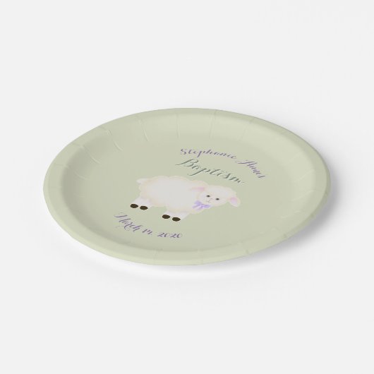 Taufe-Lamm Pappteller (Schrägansicht)