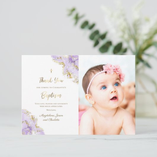 Taufe Lavendel Tinte danke Karte (Stehend Vorderseite)