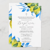 Taufe Lemon Foliage Religious Italian Blue Einladung (Vorne/Hinten)