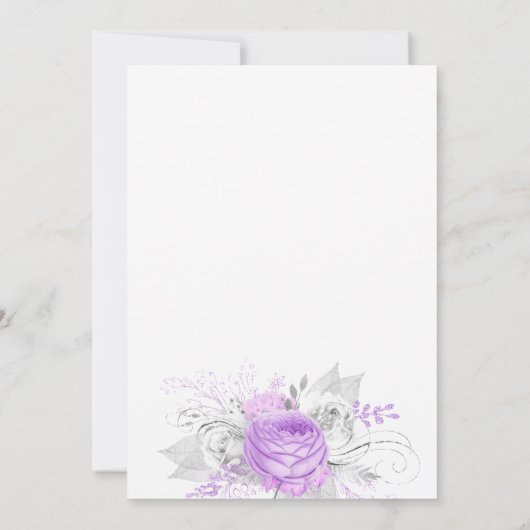 Taufe lila Blumen Mädchen elegant weiß Einladung (Rückseite)