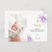 Taufe lila Florale Brauch Foto Goldmädchen Dankeskarte (Vorne/Hinten)