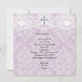Taufe Lilac White Lace Foto Jewel Cross Girl Einladung (Rückseite)