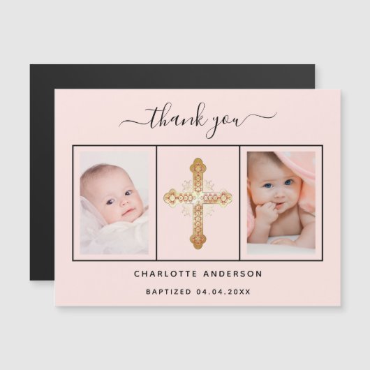Taufe Mädchen pink Foto danke Magnet (Vorne/Hinten)