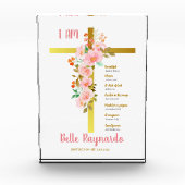 Taufe Mädchen rosa und rot Blume auf Kreuz Fotoblock (Vorderseite)