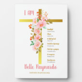 Taufe Mädchen rosa und rote Blume auf Crucifix Fotoplatte (Vorderseite)