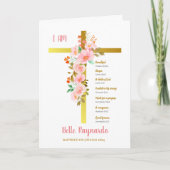 Taufe Mädchen Rosa und Rote Blume auf Crucifix Karte (Vorderseite)