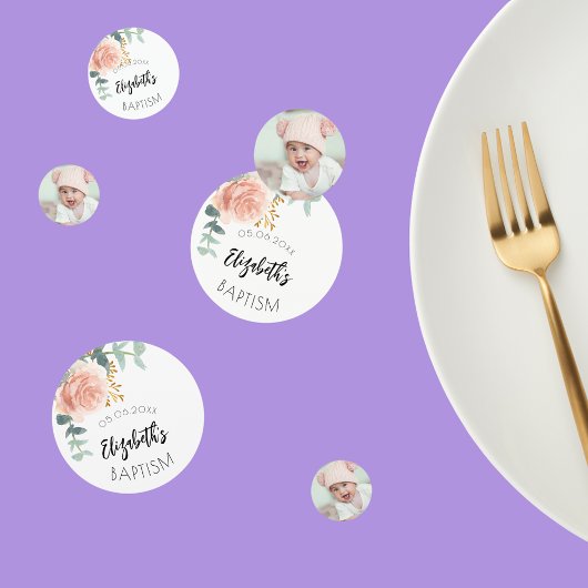 Taufe Mädchen Rose Gold Blume Foto Konfetti