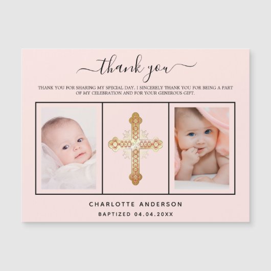 Taufe Mädchen Rose Gold Foto Magnet danke Karte (Vorderseite)