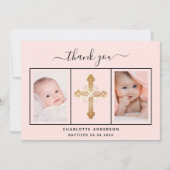 Taufe Mädchen rot Rosa Foto danke Karte (Vorderseite)