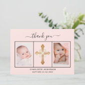 Taufe Mädchen rot Rosa Foto danke Karte (Stehend Vorderseite)