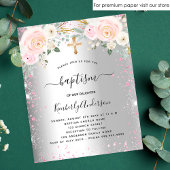 Taufe Mädchen silberrosa Blumenladen Glitzer Flyer