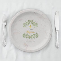 Taufe Marble Foliage Grüne Imitate Gold Script