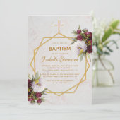 Taufe Marble Gold Peonies Butterfly Geometric Einladung (Stehend Vorderseite)