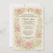 Taufe Maria und Jesus Rosa Rosen Einladung (Vorderseite)