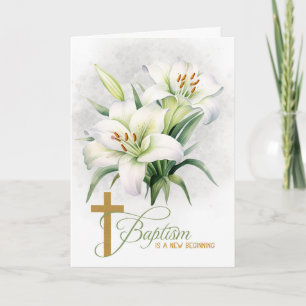 Taufe Mark 16 Bibelschrift Kreuz und Lilien Karte