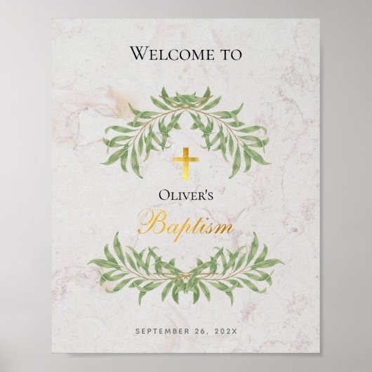 Taufe Marmor Foliage Imitate Gold Foil Begrüßungsz Poster (Vorne)