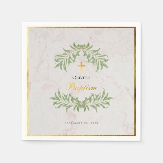 Taufe Marmorfoliage Imitate Gold Foil Calligrafy Serviette (Vorderseite)