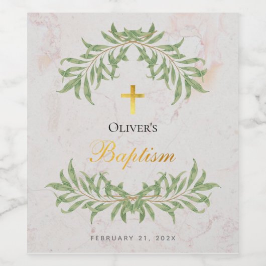 Taufe Marmorfoliage Imitate Gold Foil Script Weinetikett (Einzelnes Label)