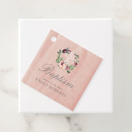 Taufe Marsala Blütenrötung Rosa Monogramm Geschenkanhänger (Beispiel)