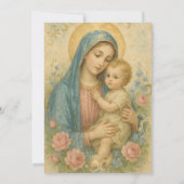 Taufe Mary mit Jesus Pink Roses Vintag Einladung (Rückseite)
