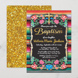 Taufe Mexican Fiesta Party Gold Glitzer Cross Einladung