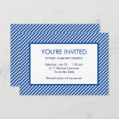 Taufe Minimalistisch-blau-weiße Diagonalstreifen Einladung (Vorne/Hinten)