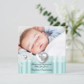 Taufe Mint Blue Lace Foto Herz Cross Boy Girl Einladung (Stehend Vorderseite)