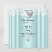 Taufe Mint Blue Lace Foto Herz Cross Boy Girl Einladung (Rückseite)