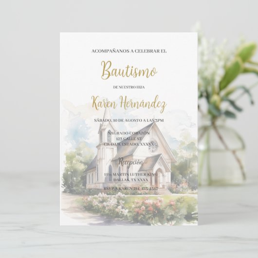 Taufe mit kirchlichem Hintergrund Einladung (Stehend Vorderseite)