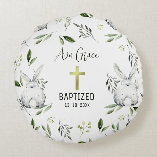 Taufe mit Kreuz, sonnig Rundes Kissen (Rückseite)