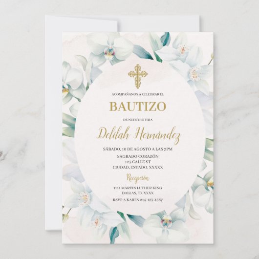 Taufe mit ovaler Lilienform Einladung (Vorderseite)