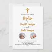 Taufe mit weißen Fotos geschlechtsneutral Einladung (Vorderseite)