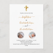 Taufe mit weißen Fotos geschlechtsneutral Einladungspostkarte (Vorderseite)