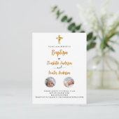 Taufe mit weißen Fotos geschlechtsneutral Einladungspostkarte (Stehend Vorderseite)