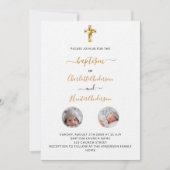 Taufe mit weißen Fotos geschlechtsneutraler Luxus Einladung (Vorderseite)