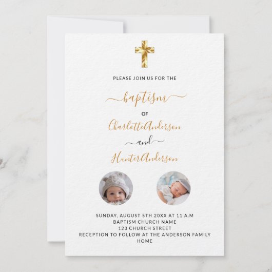 Taufe mit weißen Fotos geschlechtsneutraler Luxus Einladung (Vorderseite)