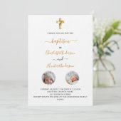 Taufe mit weißen Fotos geschlechtsneutraler Luxus Einladung (Stehend Vorderseite)